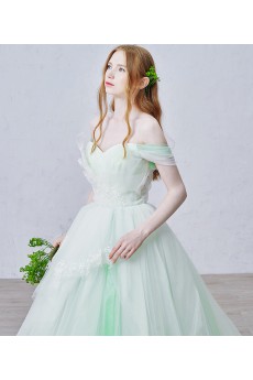 Organza, Lace Off-the-Shoulder Sweep Train Sleeveless Ball Gown Dress