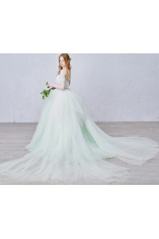 Organza, Lace Off-the-Shoulder Sweep Train Sleeveless Ball Gown Dress