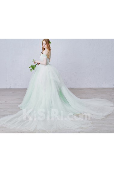 Organza, Lace Off-the-Shoulder Sweep Train Sleeveless Ball Gown Dress