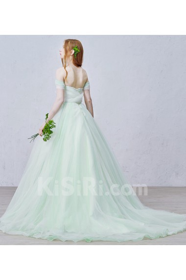 Organza, Lace Off-the-Shoulder Sweep Train Sleeveless Ball Gown Dress