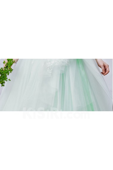 Organza, Lace Off-the-Shoulder Sweep Train Sleeveless Ball Gown Dress