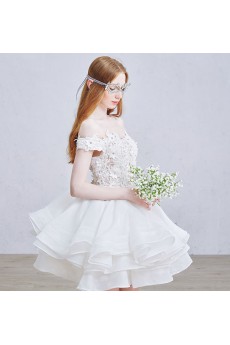 Lace, Organza, Tulle Off-the-Shoulder Mini/Short Ball Gown Dress with Rhinestone, Flowers