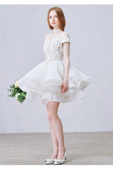 Lace, Organza, Tulle Off-the-Shoulder Mini/Short Ball Gown Dress with Rhinestone, Flowers