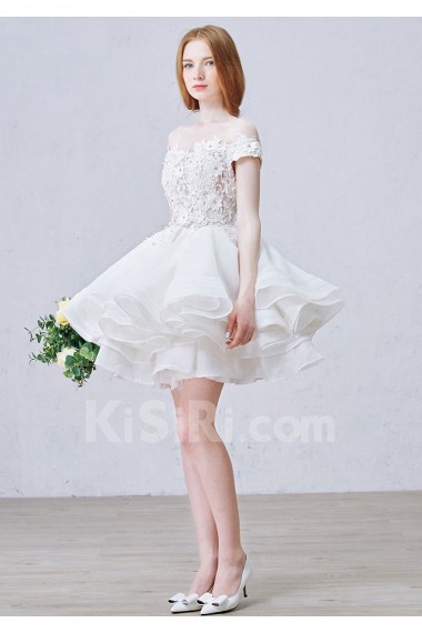 Lace, Organza, Tulle Off-the-Shoulder Mini/Short Ball Gown Dress with Rhinestone, Flowers