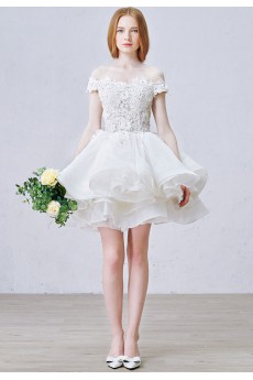 Lace, Organza, Tulle Off-the-Shoulder Mini/Short Ball Gown Dress with Rhinestone, Flowers