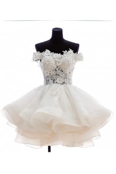 Lace, Organza, Tulle Off-the-Shoulder Mini/Short Ball Gown Dress with Rhinestone, Flowers