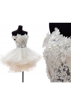 Lace, Organza, Tulle Off-the-Shoulder Mini/Short Ball Gown Dress with Rhinestone, Flowers