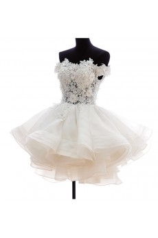 Lace, Organza, Tulle Off-the-Shoulder Mini/Short Ball Gown Dress with Rhinestone, Flowers