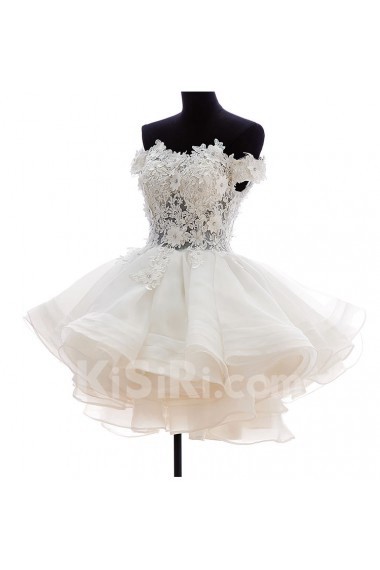 Lace, Organza, Tulle Off-the-Shoulder Mini/Short Ball Gown Dress with Rhinestone, Flowers