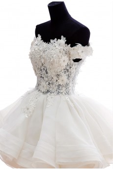 Lace, Organza, Tulle Off-the-Shoulder Mini/Short Ball Gown Dress with Rhinestone, Flowers