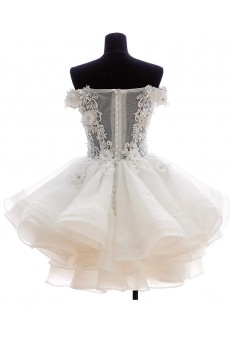 Lace, Organza, Tulle Off-the-Shoulder Mini/Short Ball Gown Dress with Rhinestone, Flowers