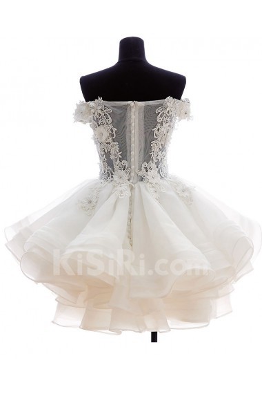 Lace, Organza, Tulle Off-the-Shoulder Mini/Short Ball Gown Dress with Rhinestone, Flowers