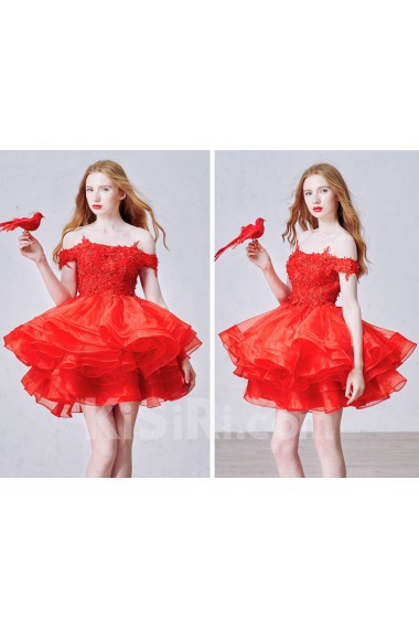 Lace, Organza, Tulle Off-the-Shoulder Mini/Short Ball Gown Dress with Rhinestone, Flowers