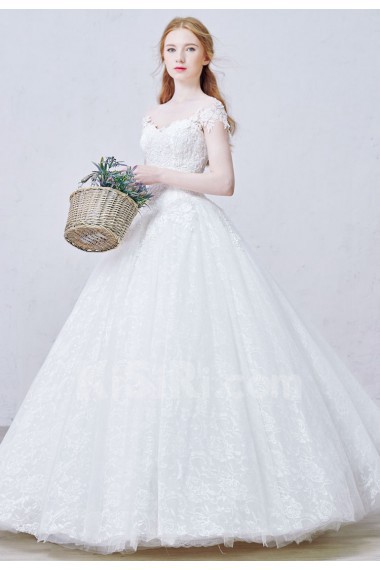 Lace, Tulle Off-the-Shoulder Floor Length Ball Gown Dress with Bead