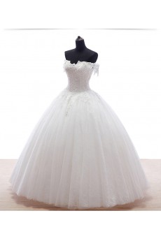 Lace, Tulle Off-the-Shoulder Floor Length Ball Gown Dress with Bead