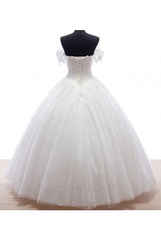 Lace, Tulle Off-the-Shoulder Floor Length Ball Gown Dress with Bead