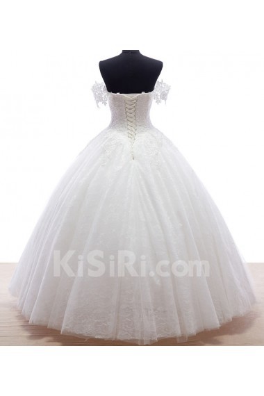 Lace, Tulle Off-the-Shoulder Floor Length Ball Gown Dress with Bead