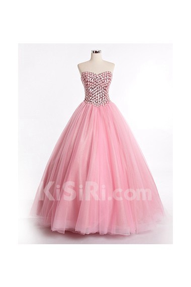 Tulle, Satin Sweetheart Floor Length Sleeveless Ball Gown Dress with Rhinestone