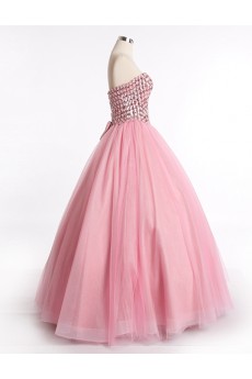 Tulle, Satin Sweetheart Floor Length Sleeveless Ball Gown Dress with Rhinestone