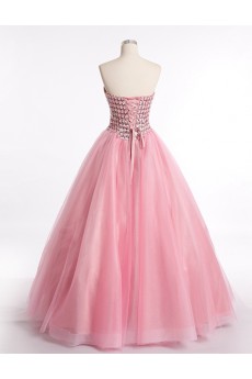 Tulle, Satin Sweetheart Floor Length Sleeveless Ball Gown Dress with Rhinestone