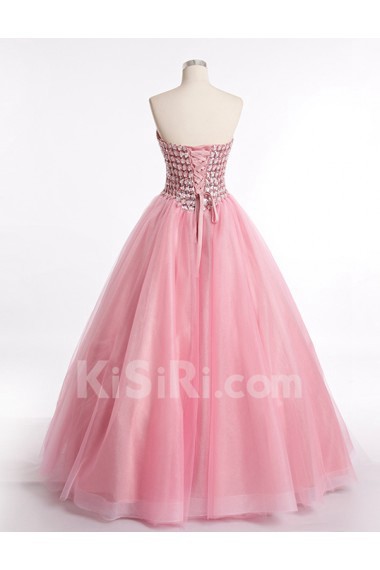 Tulle, Satin Sweetheart Floor Length Sleeveless Ball Gown Dress with Rhinestone