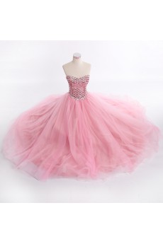 Tulle, Satin Sweetheart Floor Length Sleeveless Ball Gown Dress with Rhinestone