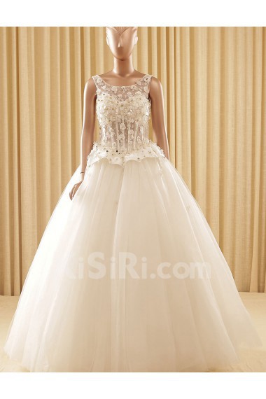 Tulle Scoop Floor Length Sleeveless Ball Gown Dress with Sequins, Beads