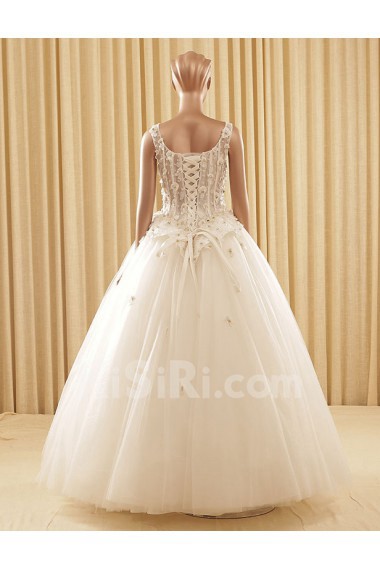 Tulle Scoop Floor Length Sleeveless Ball Gown Dress with Sequins, Beads