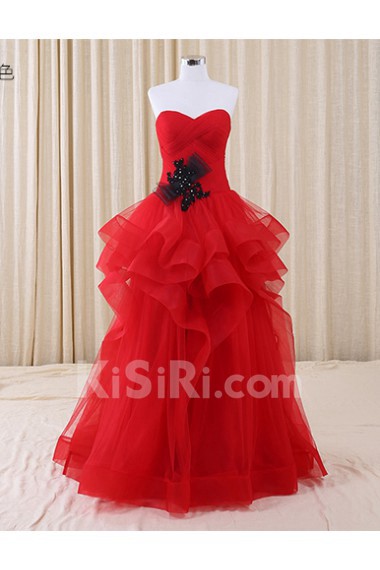 Tulle, Satin Sweetheart Floor Length Sleeveless Ball Gown Dress with Bow