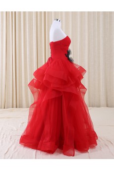 Tulle, Satin Sweetheart Floor Length Sleeveless Ball Gown Dress with Bow