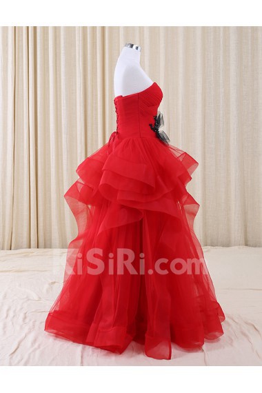 Tulle, Satin Sweetheart Floor Length Sleeveless Ball Gown Dress with Bow