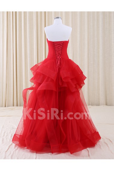 Tulle, Satin Sweetheart Floor Length Sleeveless Ball Gown Dress with Bow