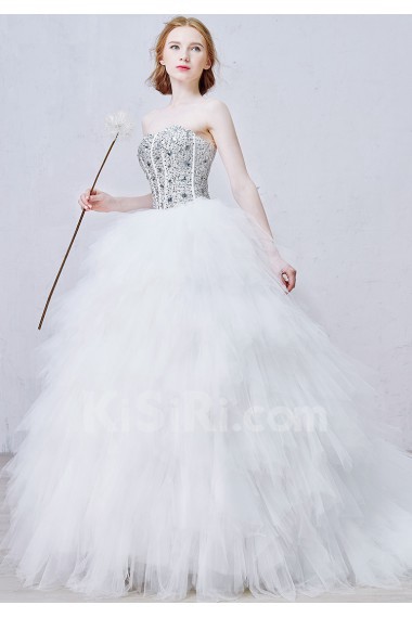 Tulle, Satin Sweetheart Chapel Train Sleeveless Ball Gown Dress with Rhinestone, Bead, Sequins