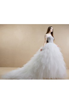 Tulle, Satin Off-the-Shoulder Chapel Train Ball Gown Dress with Rhinestone, Bead, Sequins