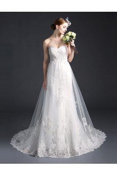 Tulle, Lace Sweetheart Chapel Train Sleeveless Mermaid Dress with Beads