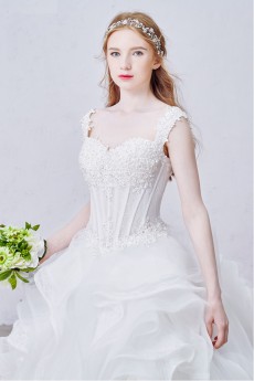 Lace, Satin Sweetheart Floor Length Sleeveless Ball Gown Dress with Rhinestone