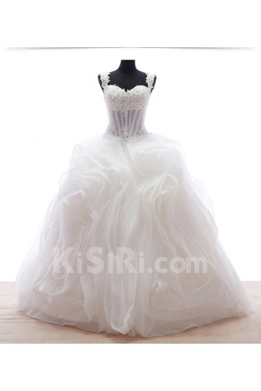 Lace, Satin Sweetheart Floor Length Sleeveless Ball Gown Dress with Rhinestone