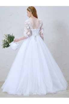 Lace, Tulle, Satin Jewel Floor Length Three-quarter Ball Gown Dress with Sequins, Beads