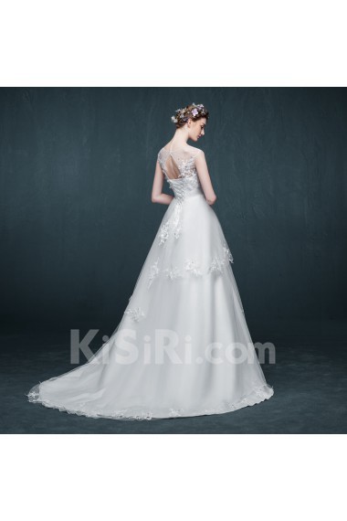 Organza, Satin Bateau Chapel Train Cap Sleeve A-line Dress with Lace, Sequins