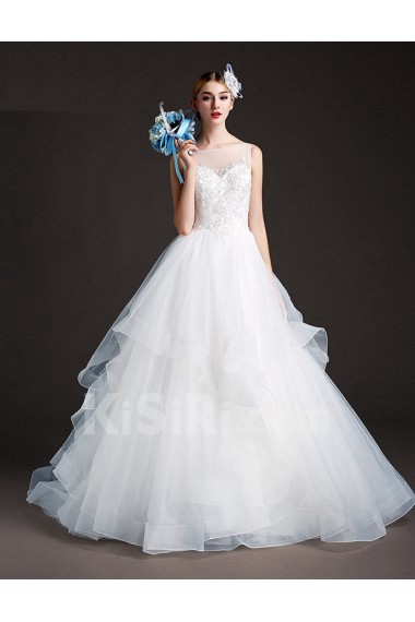 Tulle, Lace Bateau Sweep Train Sleeveless Ball Gown Dress with Sequins