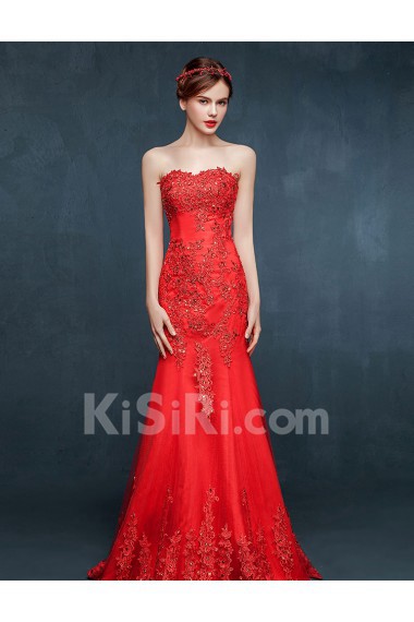 Tulle, Lace, Satin Sweetheart Floor Length Sleeveless Mermaid Dress with Rhinestone