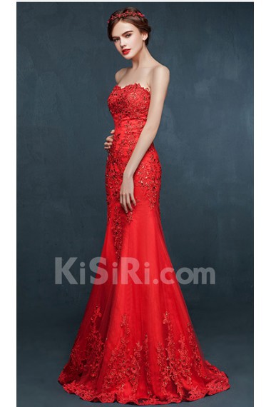 Tulle, Lace, Satin Sweetheart Floor Length Sleeveless Mermaid Dress with Rhinestone