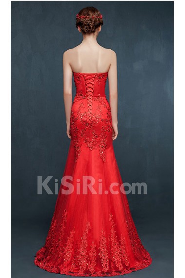 Tulle, Lace, Satin Sweetheart Floor Length Sleeveless Mermaid Dress with Rhinestone