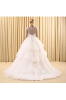 Tulle Jewel Sweep Train Long Sleeve Ball Gown Dress