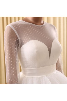 Tulle Jewel Sweep Train Long Sleeve Ball Gown Dress