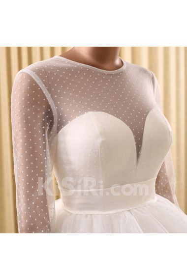 Tulle Jewel Sweep Train Long Sleeve Ball Gown Dress