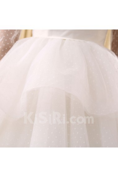 Tulle Jewel Sweep Train Long Sleeve Ball Gown Dress