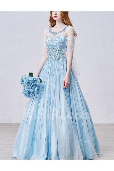 Tulle Scoop Floor Length Sleeveless A-line Dress with Sequins, Rhinestone