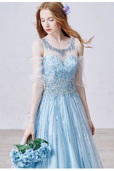 Tulle Scoop Floor Length Sleeveless A-line Dress with Sequins, Rhinestone