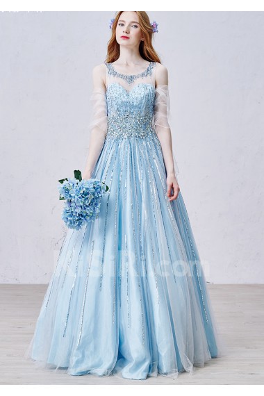 Tulle Scoop Floor Length Sleeveless A-line Dress with Sequins, Rhinestone